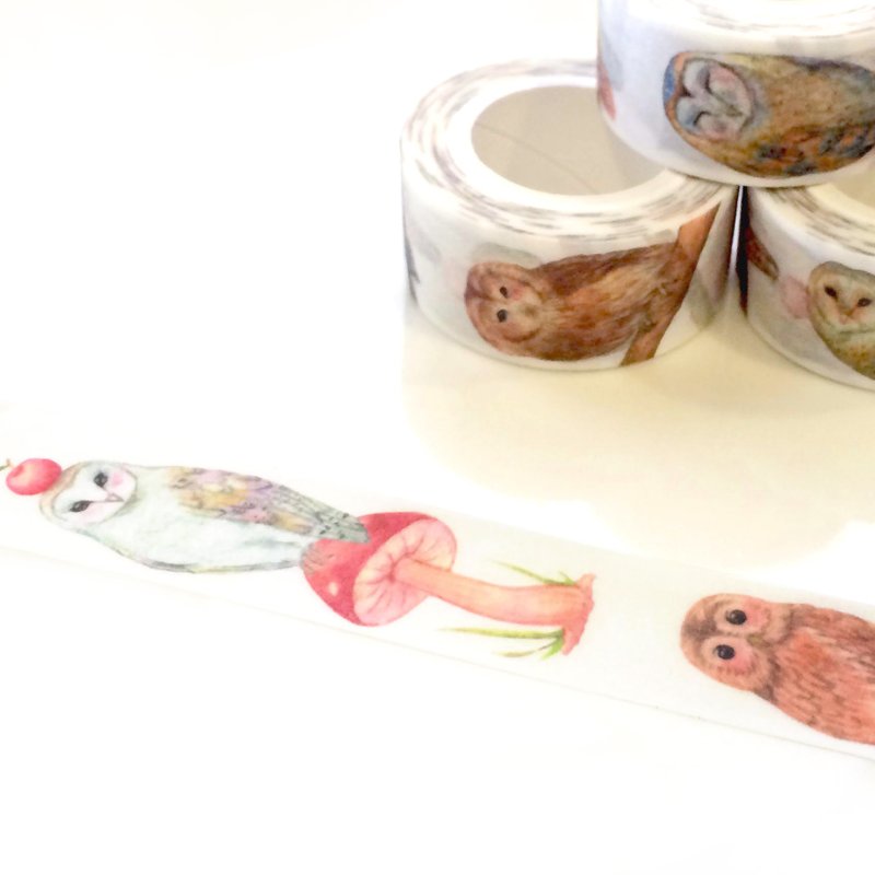 猫头鹰鹰纸胶带 苹果脸 长耳朵 角鸮 - 纸胶带 - 纸 咖啡色