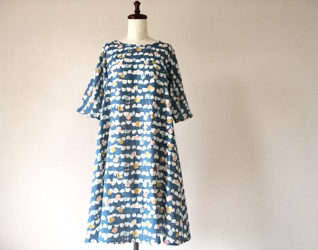 Rain and mountain flare One piece Made in Japan Cotton double gauze - 洋装/连衣裙 - 棉 灰色