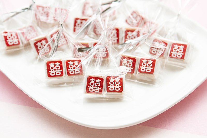 双囍囍字牛奶糖2颗入喜糖包 来店礼 创意糖果 结婚 祝福 糖果 - 零食/点心 - 新鲜食材 红色