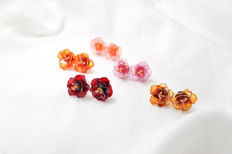春桔梗手工耳环耳针耳夹送礼 - 耳环/耳夹 - 树脂 多色