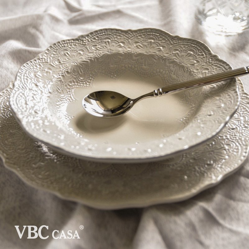 【优惠套组】手工浮雕蕾丝系列单人午晚餐2件组(汤盘/主餐盘)3色 - 盘子/餐盘/盘架 - 陶 多色