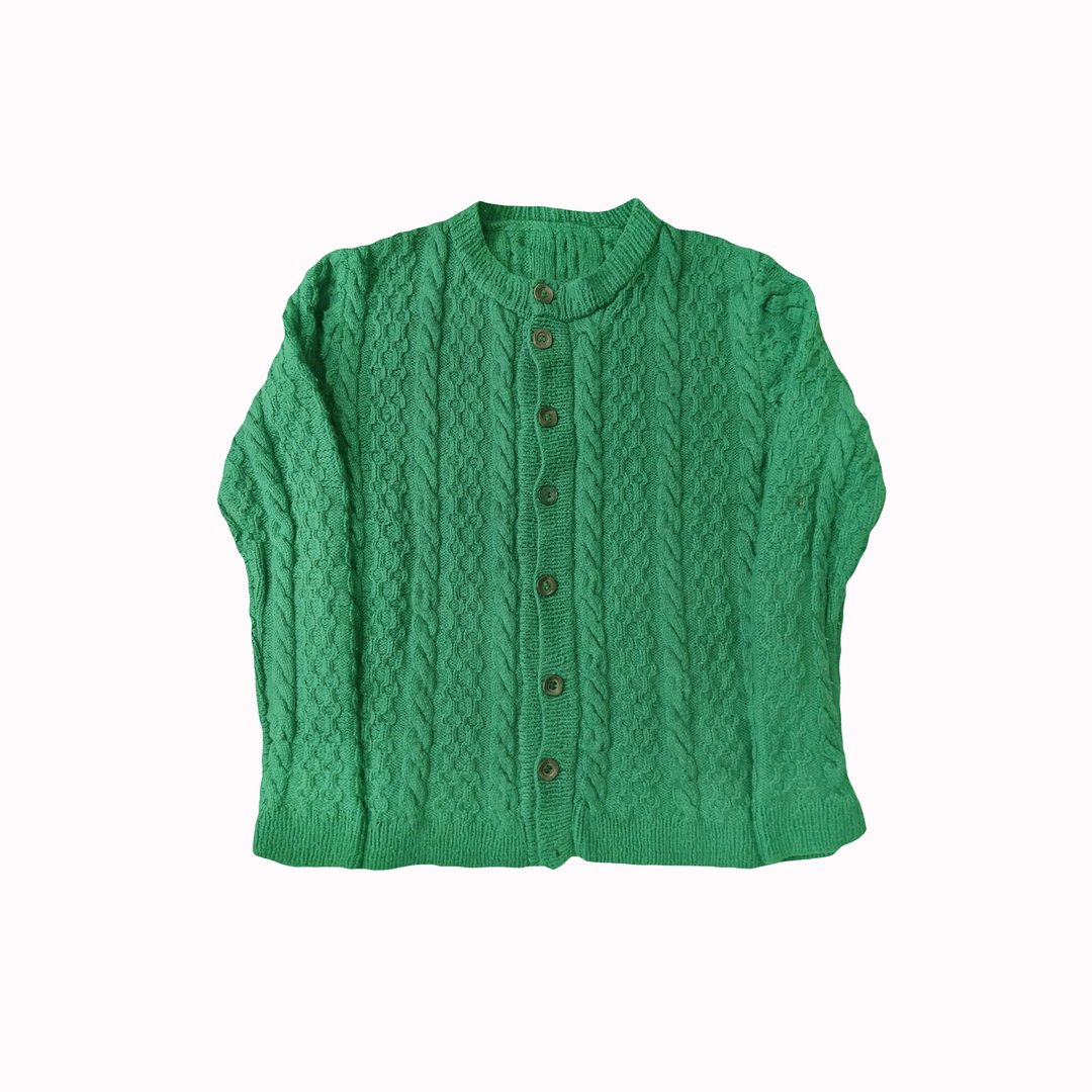 • 爱头牌 •Vintage Aran Style Sweater Cardigan古着爱尔兰渔 - 男装针织衫/毛衣 - 其他人造纤维 绿色