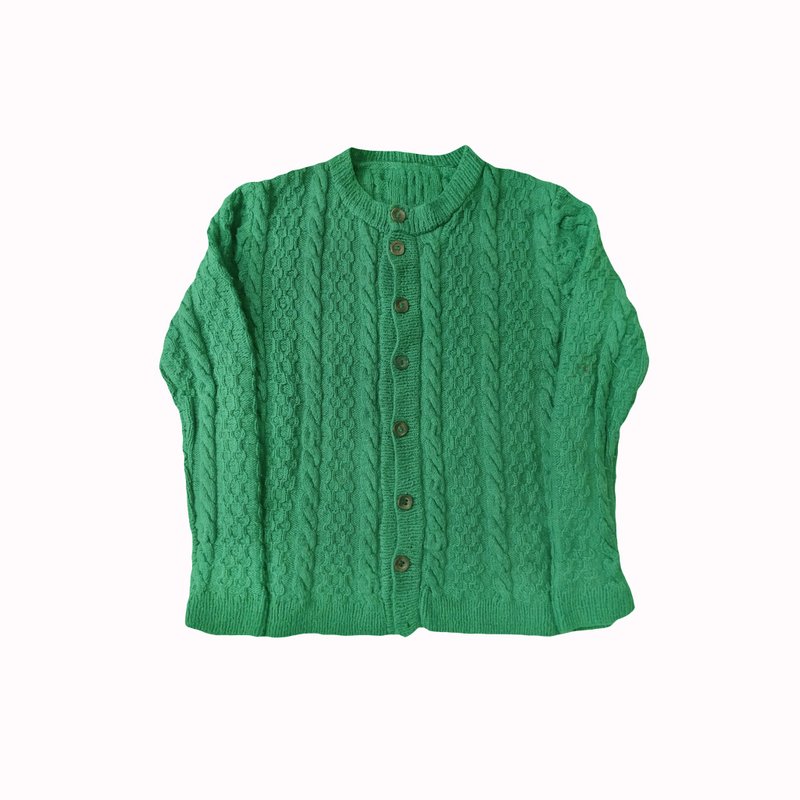 • 爱头牌 •Vintage Aran Style Sweater Cardigan古着爱尔兰渔 - 男装针织衫/毛衣 - 其他人造纤维 绿色