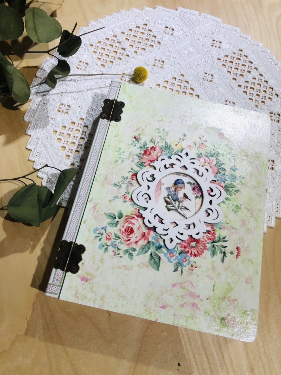 书本盒 满满碎花 宝盒 收纳盒 乡村 秘密 日记 纸艺拼贴 蝶古巴特 - 收纳用品 - 木头 卡其色