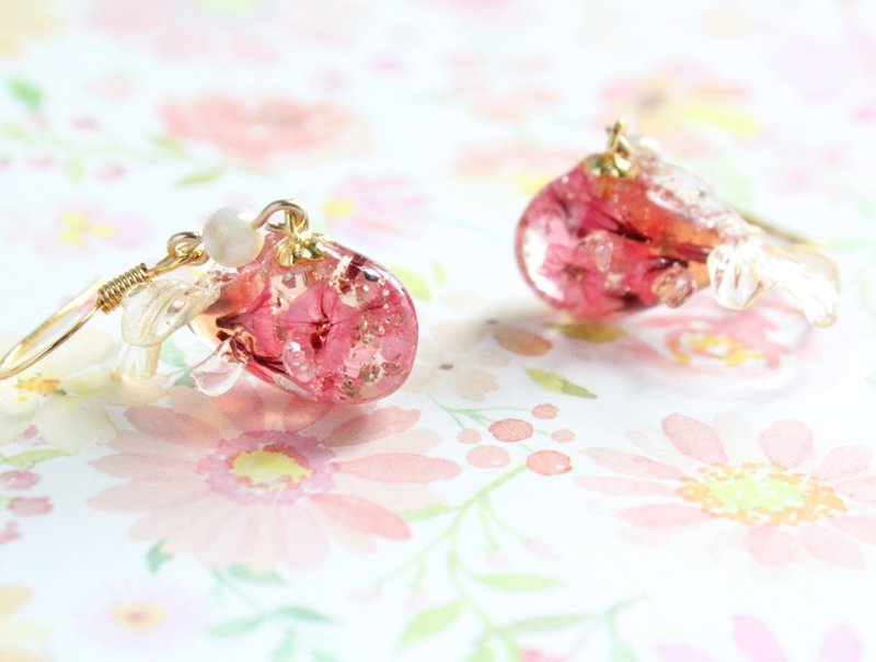 【UV树脂胶】立体金鱼树脂干花耳环 可改耳夹 - 耳环/耳夹 - 树脂 红色