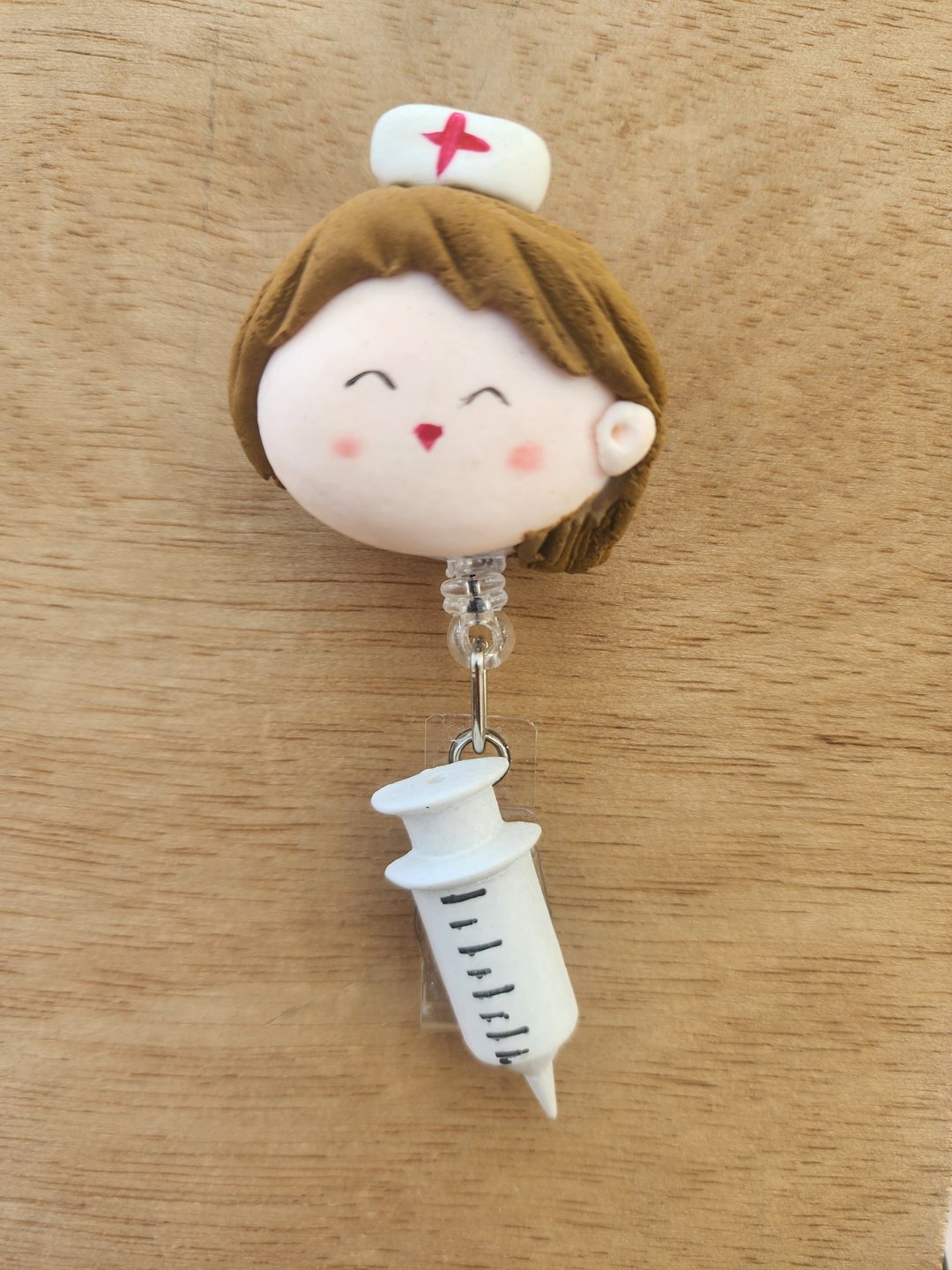 眯眼护理师女孩手作黏土易拉扣伸缩扣医护证件夹疗愈小物 - 证件套/卡套 - 粘土 多色