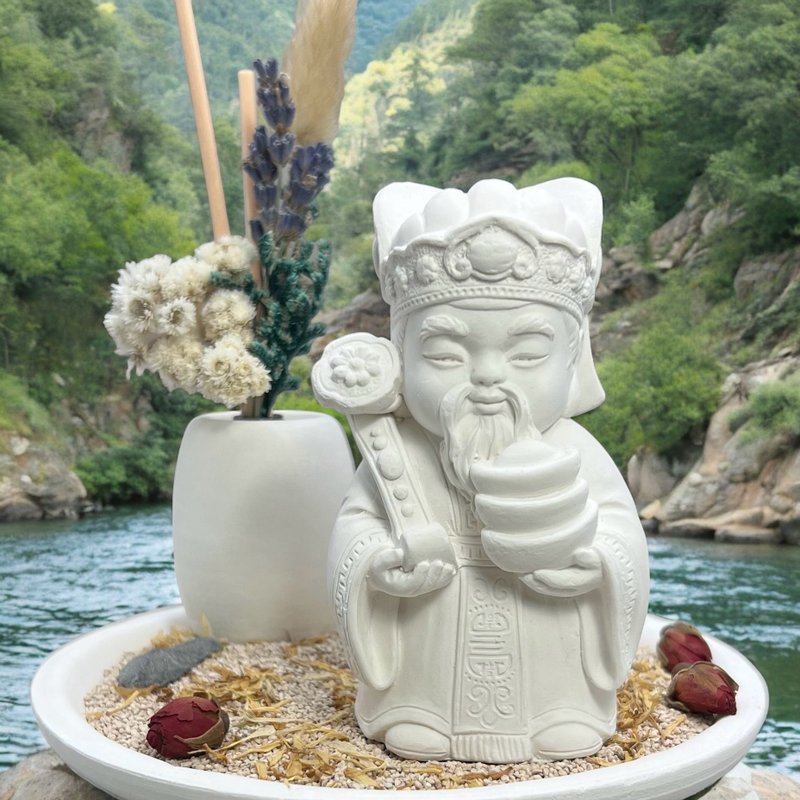 佛艺新美学 艺术香氛扩香 土地公(财神爷) 永生花多彩圆盘组 - 玩偶/公仔 - 水泥 白色