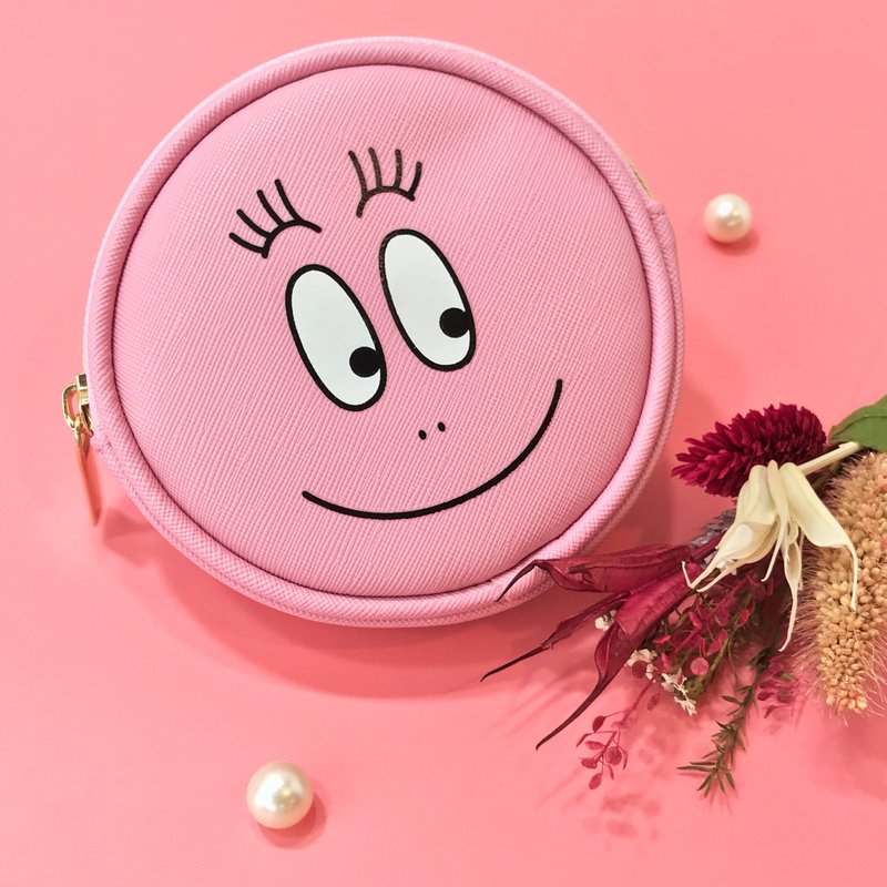 BARBAPAPA泡泡先生 - 质感皮料笑脸圆形 零钱包 小钱包 收纳包 - 零钱包 - 真皮 粉红色