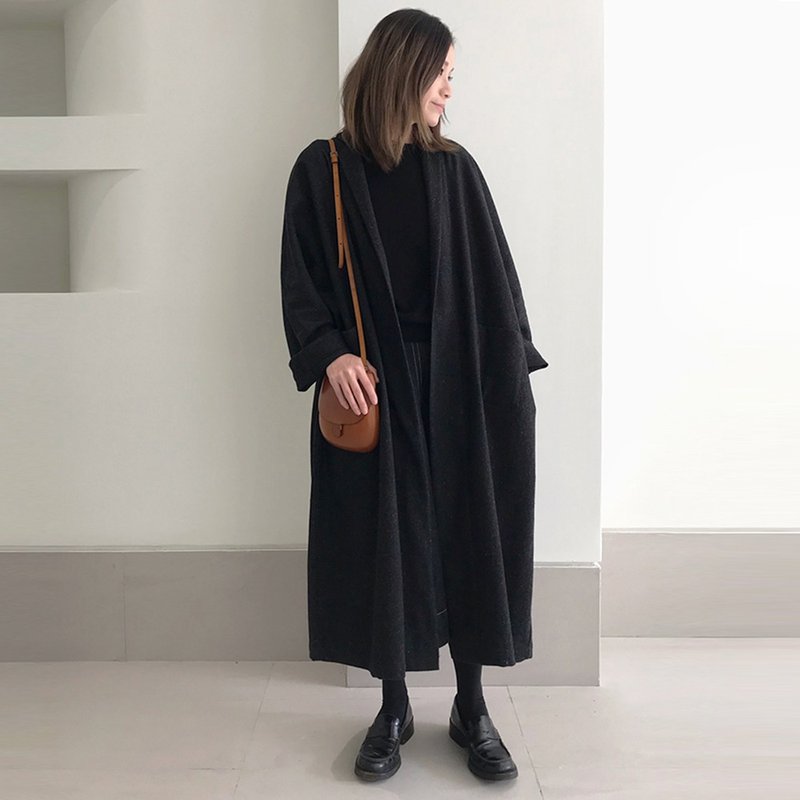 3rd I fine wool fastened coat 羊毛大衣长外套开衫 - 女装上衣 - 羊毛 黑色