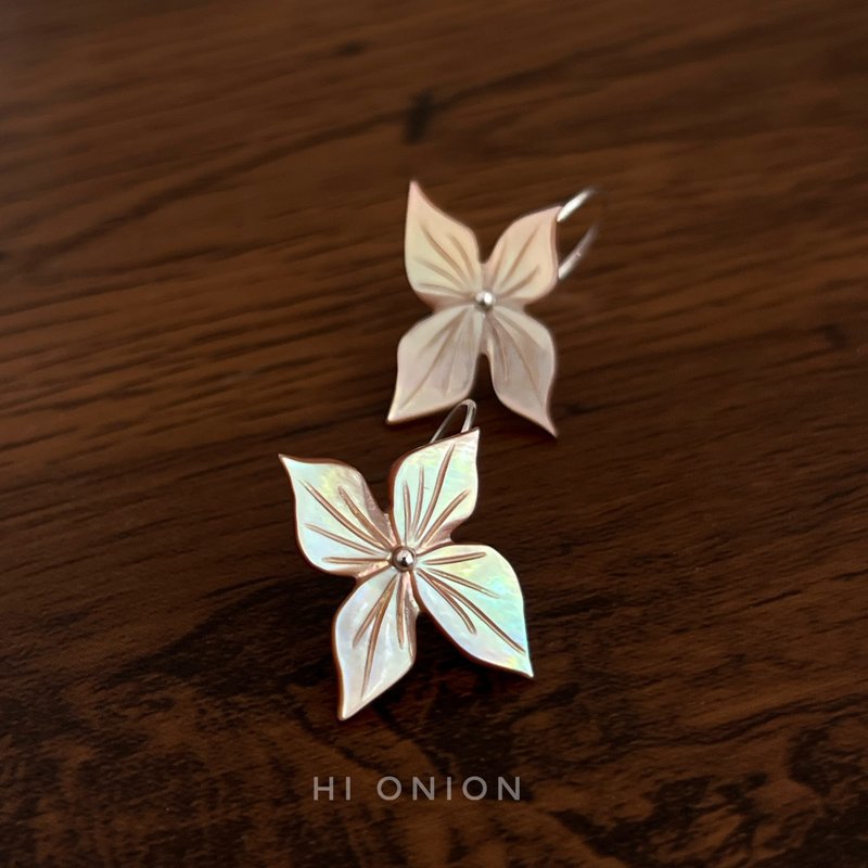 Hi Onion原创小众设计复古花朵耳环S925银耳钩新中式耳夹春夏个性 - 耳环/耳夹 - 其他材质 