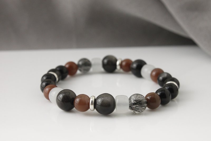 日蚀 |情侣对链//彩月光黑发晶多宝//弹性手链 - 手链/手环 - 宝石 银色