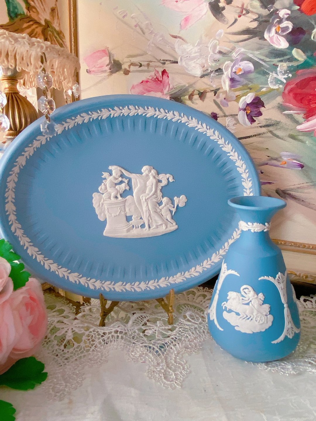 英国制Wedgwood jasper蓝色碧玉浮雕希腊神话花瓶 摆件 - 花瓶/陶器 - 瓷 蓝色