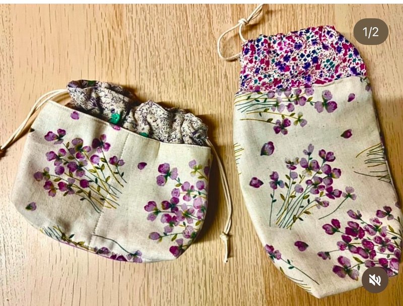 紫花系列 束绳袋及水樽袋 - 束口袋双肩包 - 棉．麻 紫色