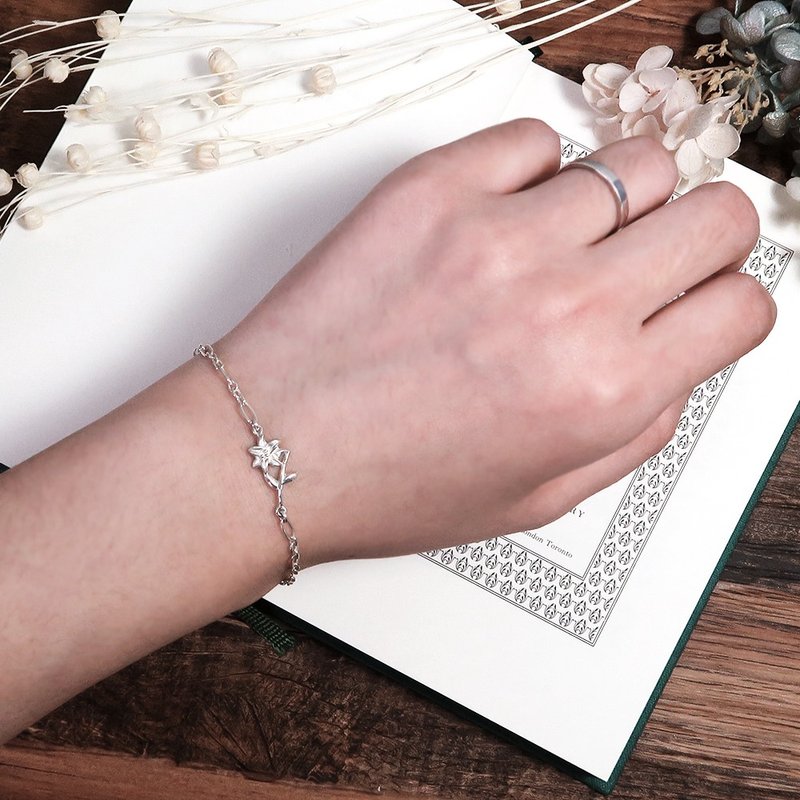 百合花 巨蟹座 星座花 925纯银手链 女生手链 生日礼物 - 手链/手环 - 纯银 银色