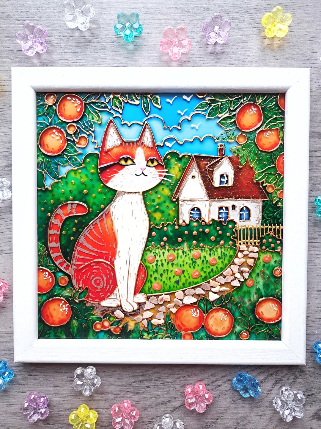 原画猫收集橘子儿童房墙挂艺术宠物情人礼物 - 墙贴/壁贴 - 玻璃 多色