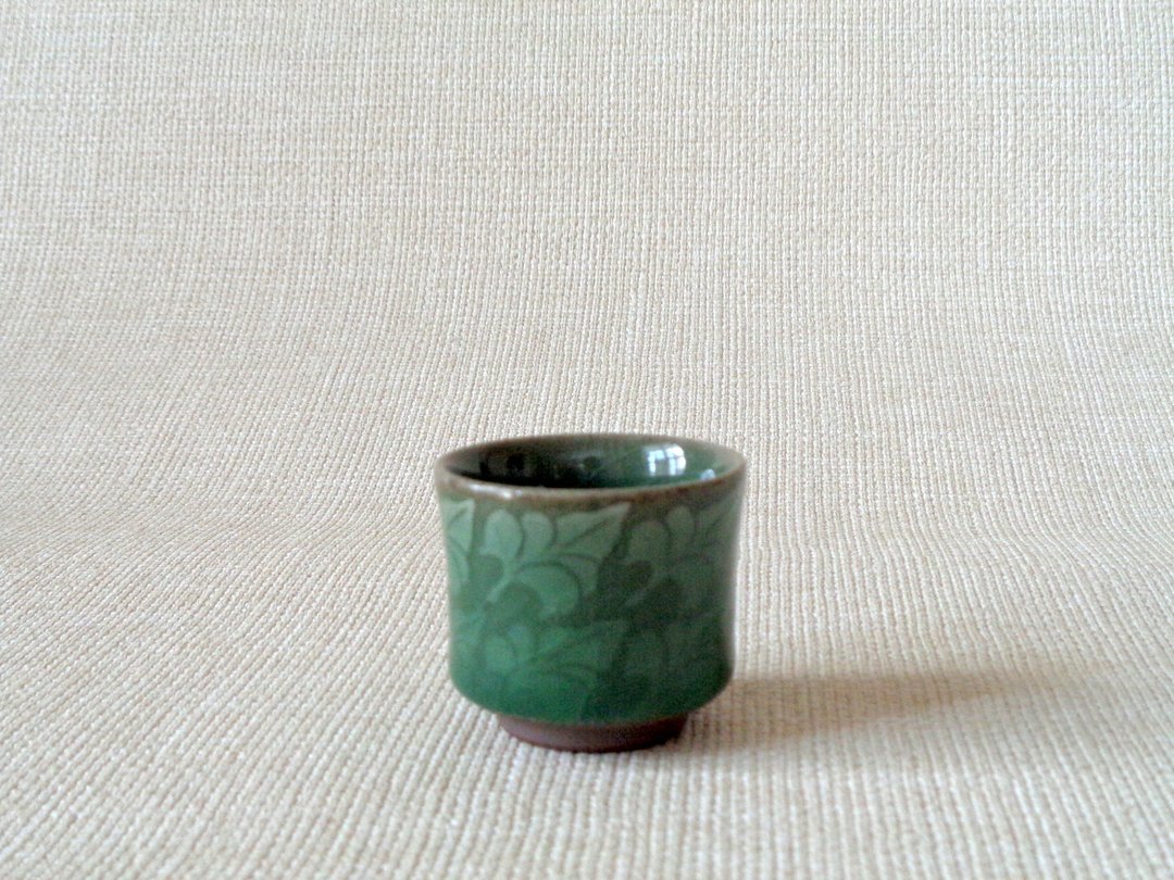 酒杯，青瓷镶嵌叶纹 - 酒杯/酒器 - 陶 绿色