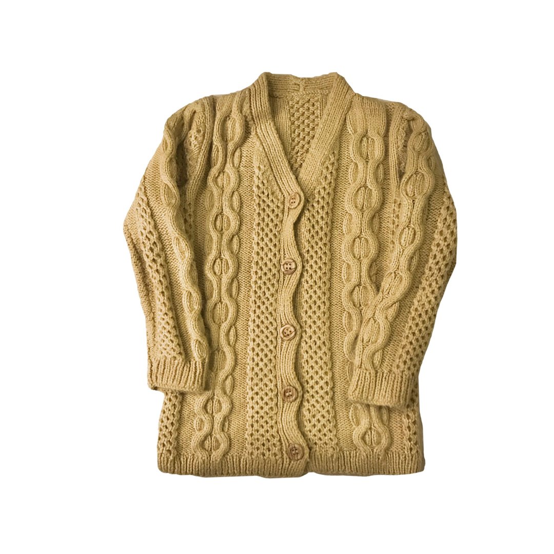 • 爱头牌 •Aran Sweater 爱尔兰渔夫毛衣开襟外套 - 女装针织衫/毛衣 - 羊毛 卡其色