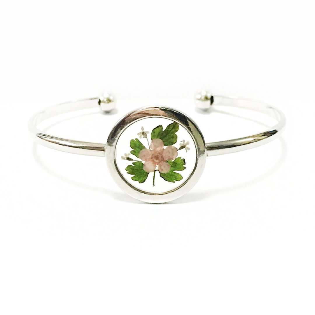 透明押花手镯 (Silver Framed Bangle) - 手链/手环 - 其他金属 粉红色