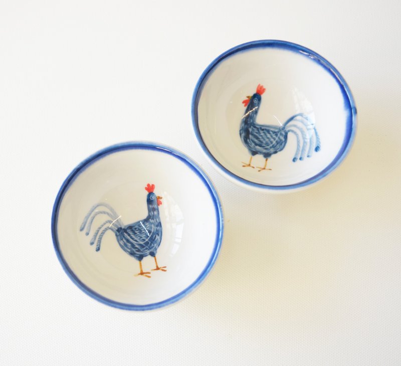 手绘小茶杯-蓝色公鸡对杯 - 茶具/茶杯 - 瓷 蓝色