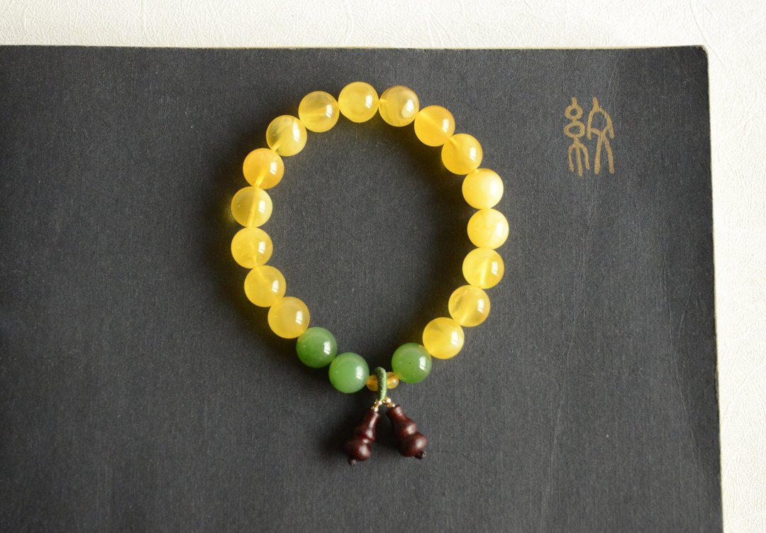 【留别】Amber 天然琥珀蜜蜡碧玉古典文艺手串 - 手链/手环 - 宝石 黄色
