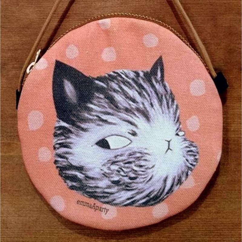 emmaAparty插画小圆包:麻糬猫咪 - 零钱包 - 棉．麻 橘色