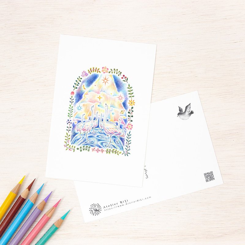 Set of 5 pieces. Like a picture book. Postcard "Beautiful Birds' Journey" PC-353 - 卡片/明信片 - 纸 蓝色
