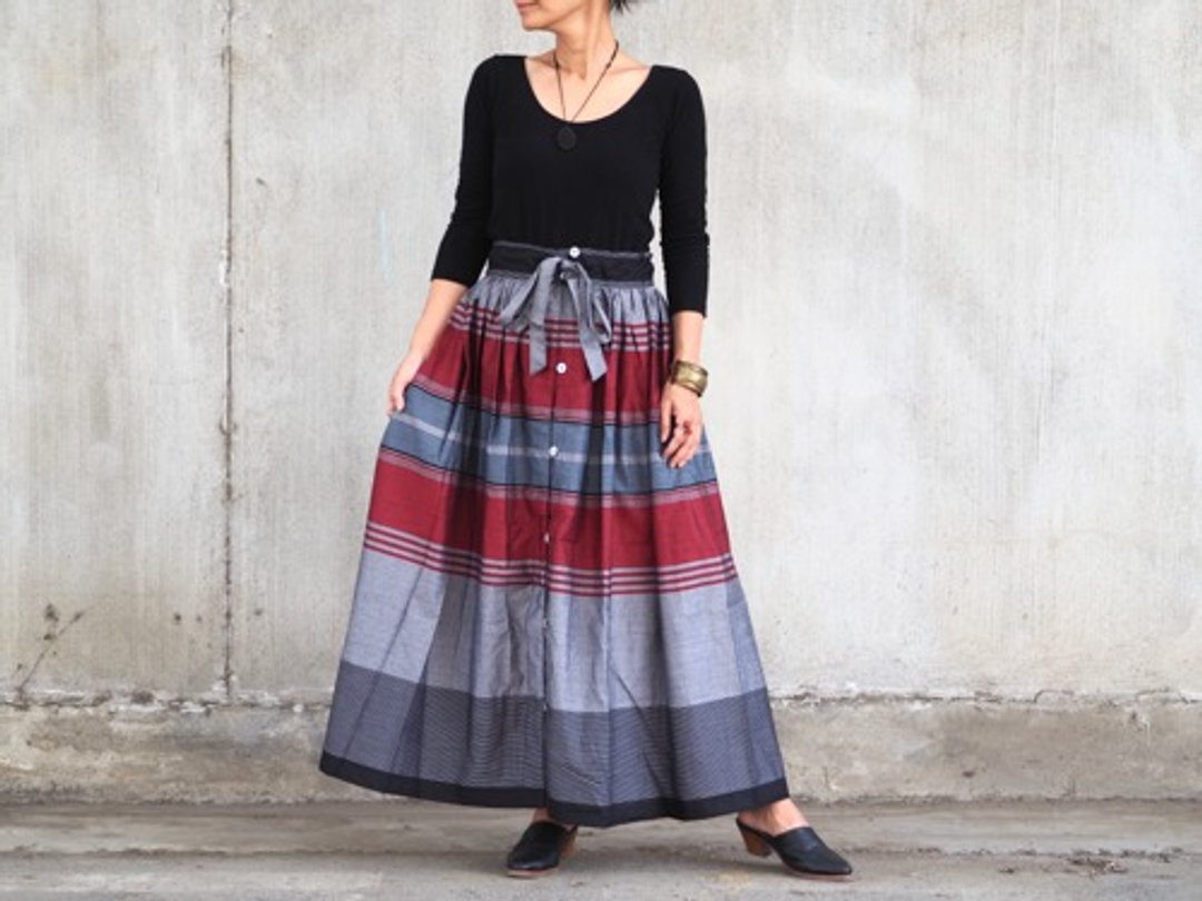 Long gathered skirt made at the salon << 9 >> - 裙子 - 棉 