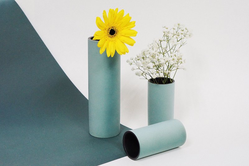 手作陶瓷直筒花器－蓝绿渐变 - 花瓶/陶器 - 瓷 蓝色