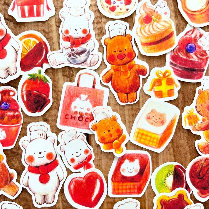 巧克力师傅小熊造型贴纸（附明信片） - 贴纸 - 纸 咖啡色