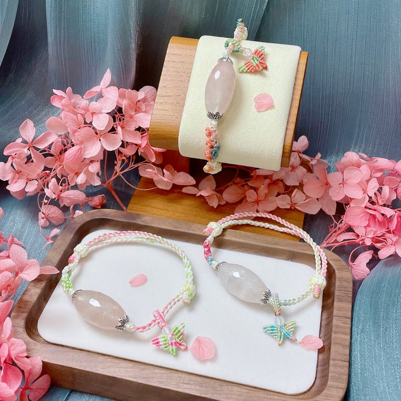 六角切面巴西胶花水晶星空段染编织迷你蝴蝶细手链 - 手链/手环 - 水晶 白色