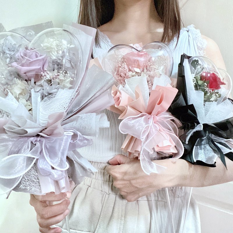 永生玫瑰爱心魔法棒花束 七夕情人节干燥花花礼 - 干燥花/捧花 - 植物．花 粉红色