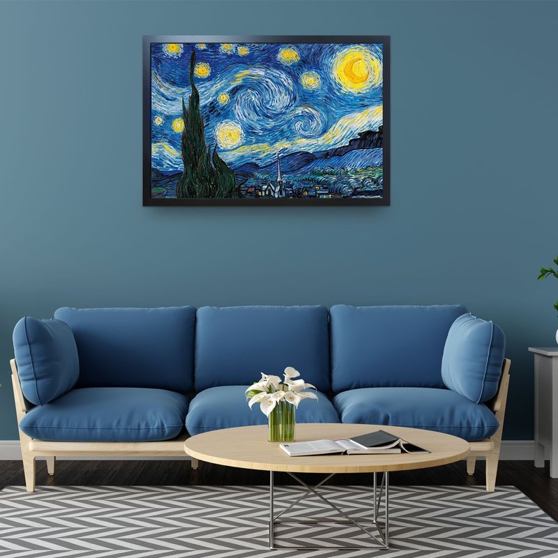 【星夜】梵谷/含框/博物馆级艺术微喷/复制画 - 海报/装饰画/版画 - 纸 蓝色