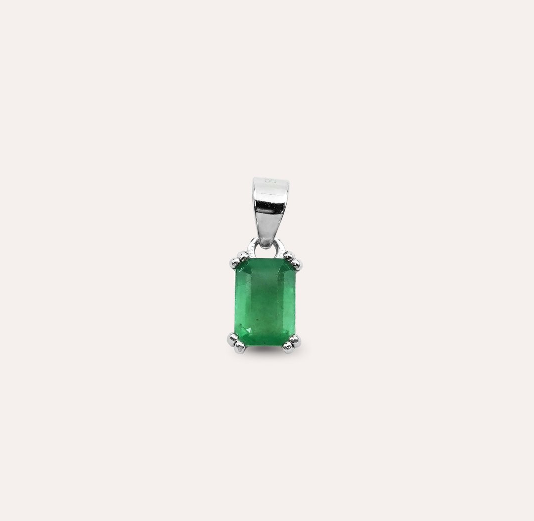 安珠 祖母绿 绿色 长方 4*6mm 坠子 经典系列 Emerald P 宝石银 - 项链 - 银 绿色