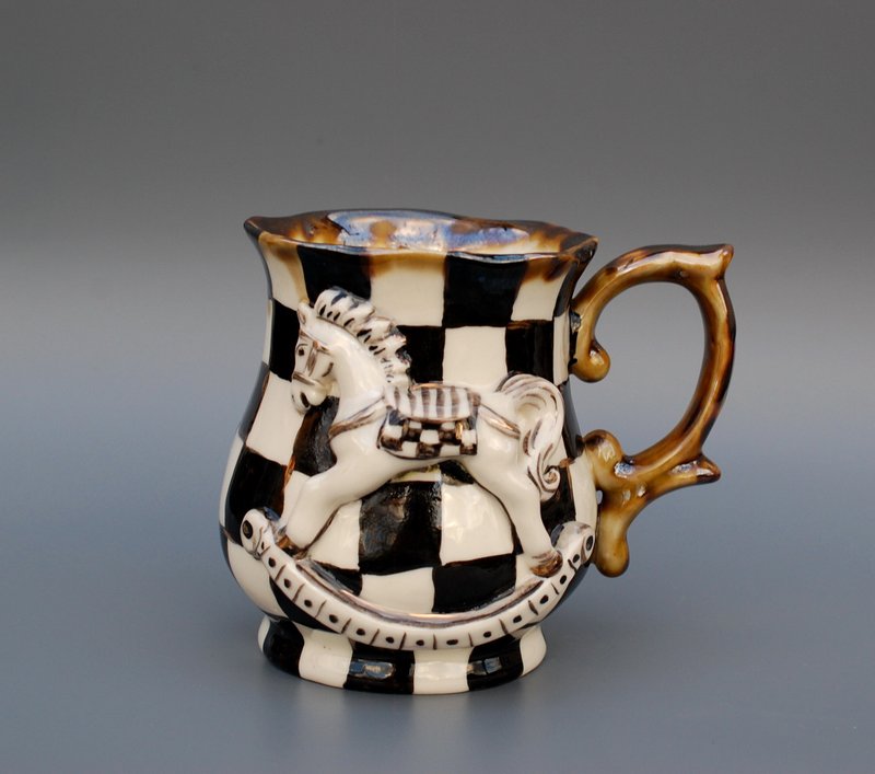 陶瓷杯 黑白彩绘 大陶瓷杯 550 毫升 马装饰 - 咖啡杯/马克杯 - 瓷 多色