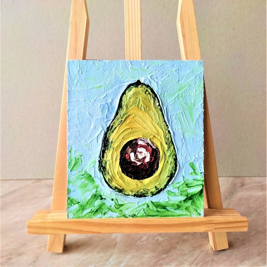 Mini painting avocado Still life painting acrylic framed art Vegetable art - 墙贴/壁贴 - 压克力 绿色