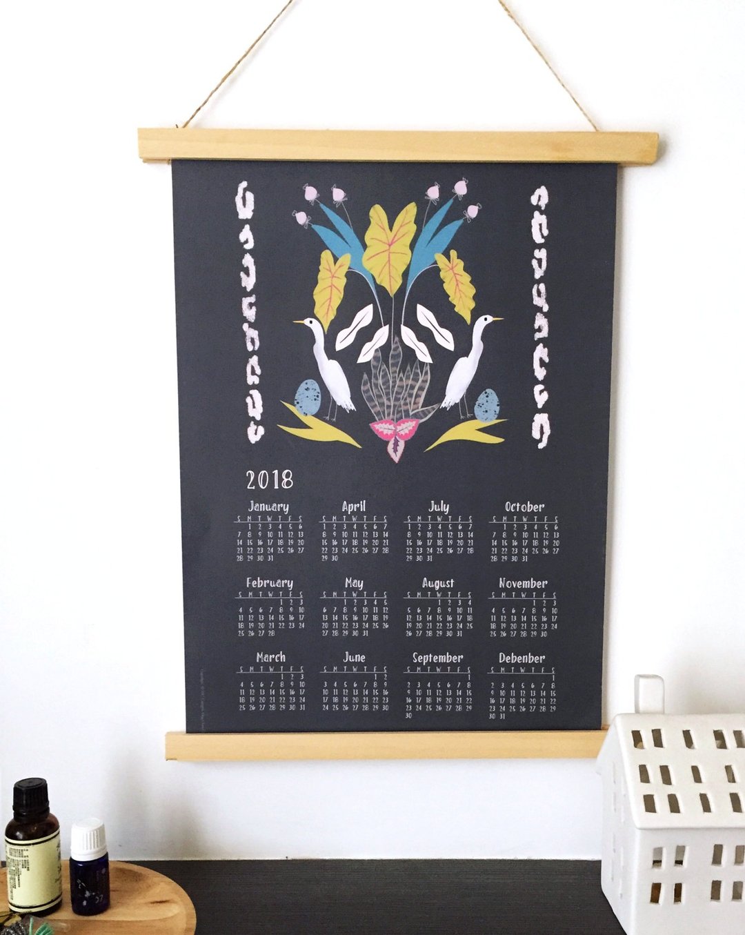 2018 年历 白鹭鸶月历海报 鸟儿挂历 art print - 海报/装饰画/版画 - 纸 绿色