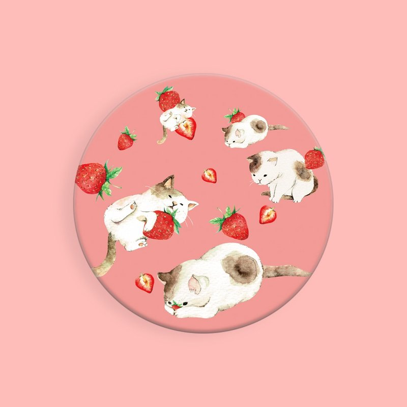 猫猫与草莓  / 插画圆形吸水杯垫 / 交换礼物 - 杯垫 - 其他材质 粉红色