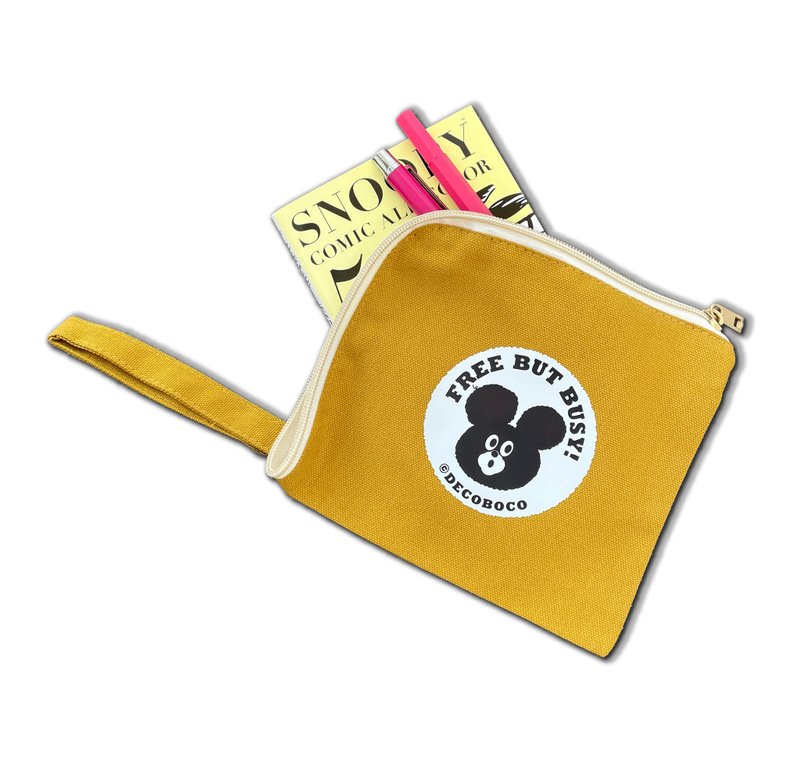 帆布L型拉链扁平手拿包 S 芥末黄 - 化妆包/杂物包 - 棉．麻 