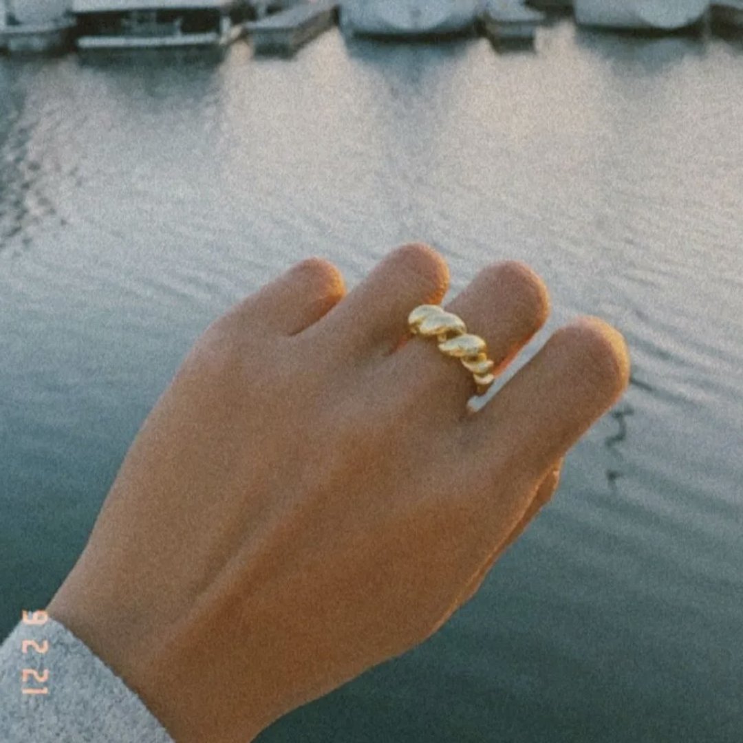 复古双层绳结纯银戒指 DOUBLE RING - 戒指 - 铜/黄铜 金色