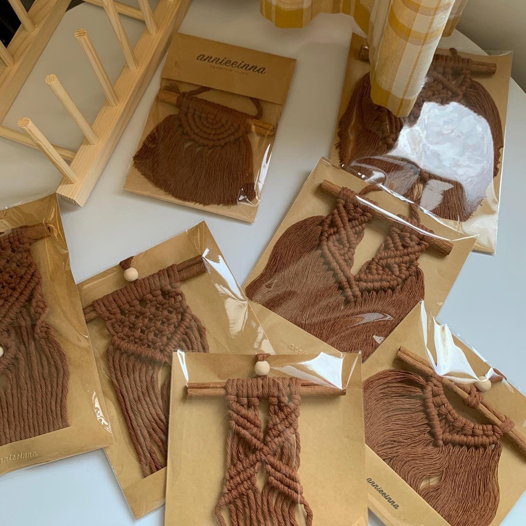 Macrame 肉桂卷 波希米亚 编织 小型挂饰_咖啡色系 - 摆饰 - 棉 咖啡色