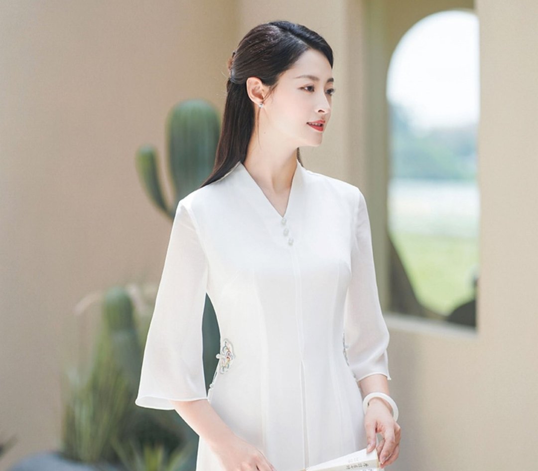新中式  中国风改良汉服白色仙气禅意旗袍唐装连衣裙洋装 - 洋装/连衣裙 - 其他材质 白色