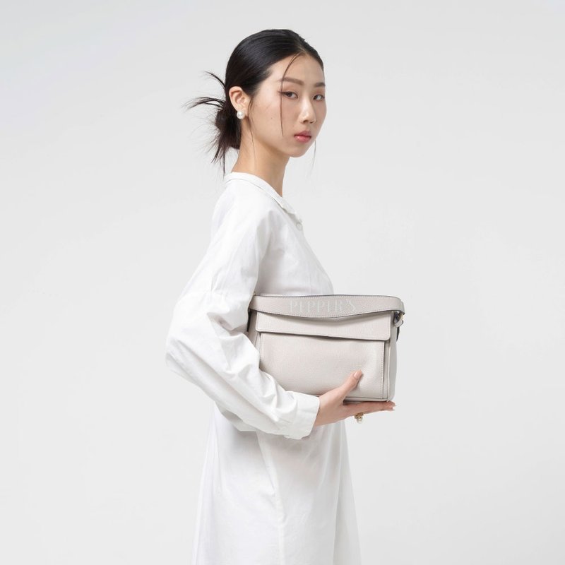 INK 牛皮翻盖手提肩背包 - 咖啡棕/象牙灰/简约黑 - 手提包/手提袋 - 真皮 多色