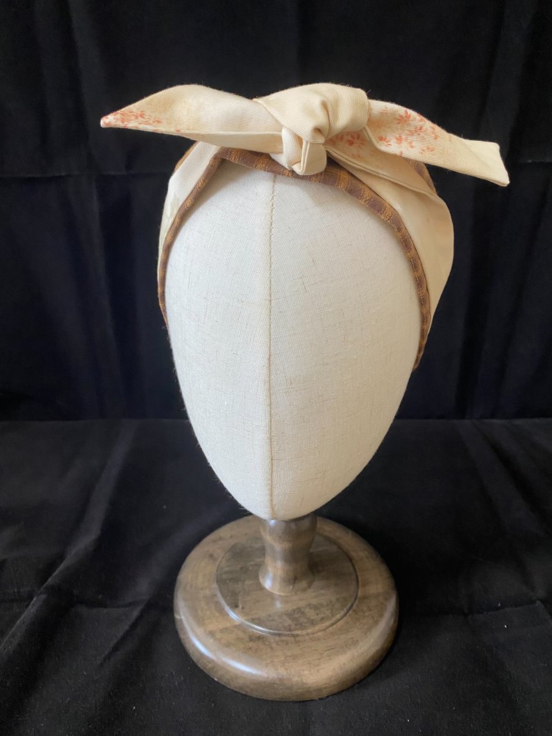 花格子/双色打结发带/日本先染布 - 发带/发箍 - 棉．麻 橘色