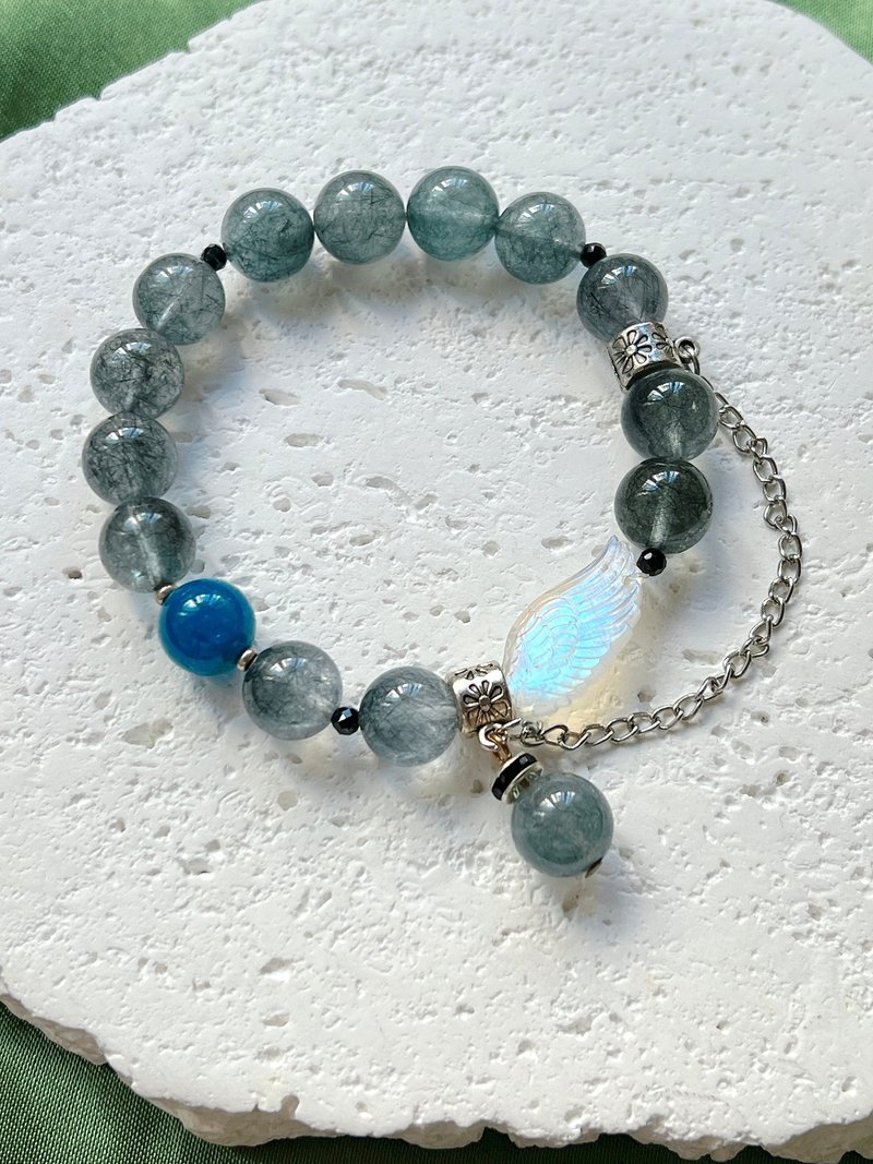 老矿蓝发晶 x 蓝磷灰 x 蓝月光翅膀雕刻手串 - 手链/手环 - 水晶 蓝色