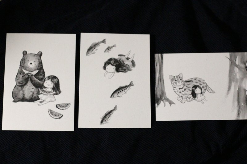 台湾动物系列水墨明信片 - 卡片/明信片 - 纸 灰色