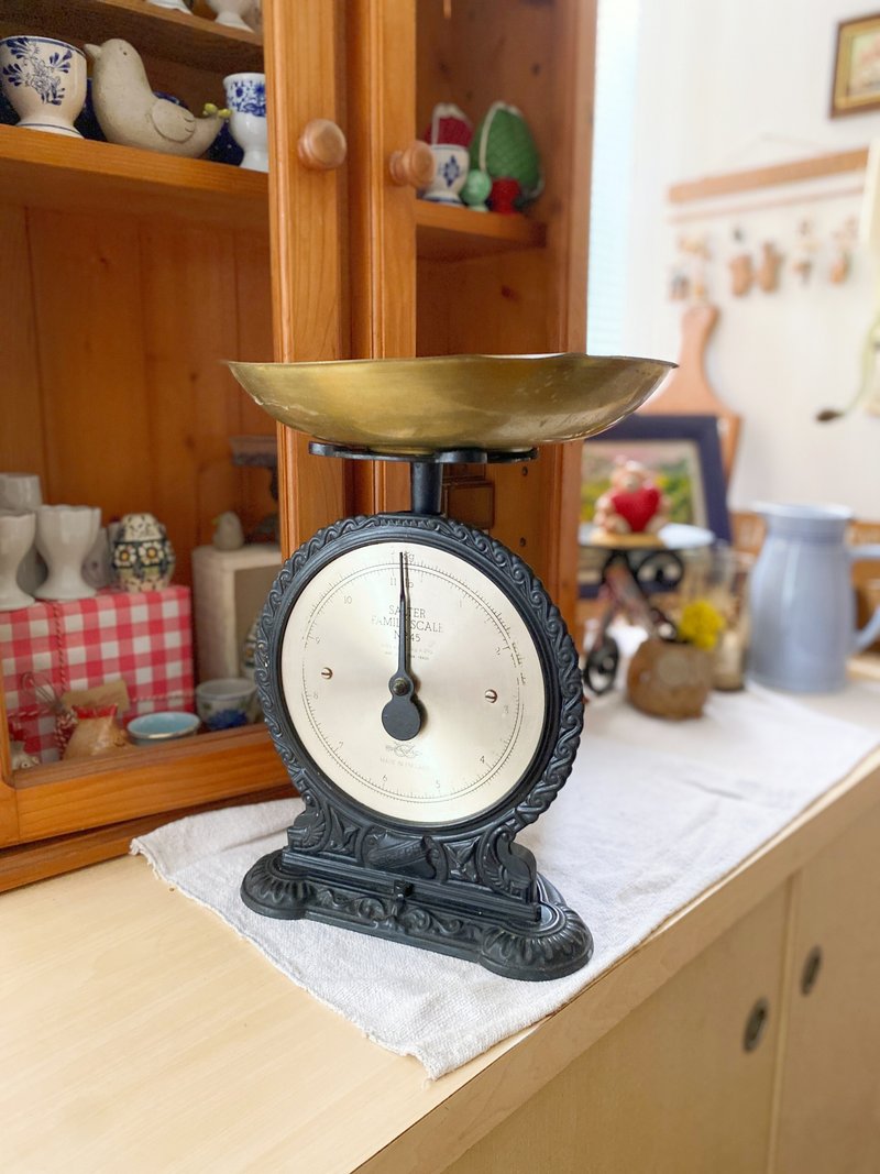 【好日恋物】英国VINTAGE早期SALTER古董黑色铸铁雕花铜面盘磅秤 - 其他 - 其他金属 多色