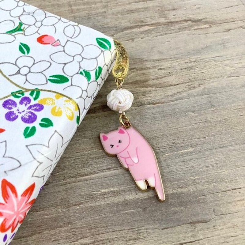 御朱印帐 书签 水引【抓颈猫咪】书签夹 粉红色 桃色 - 书签 - 其他金属 金色