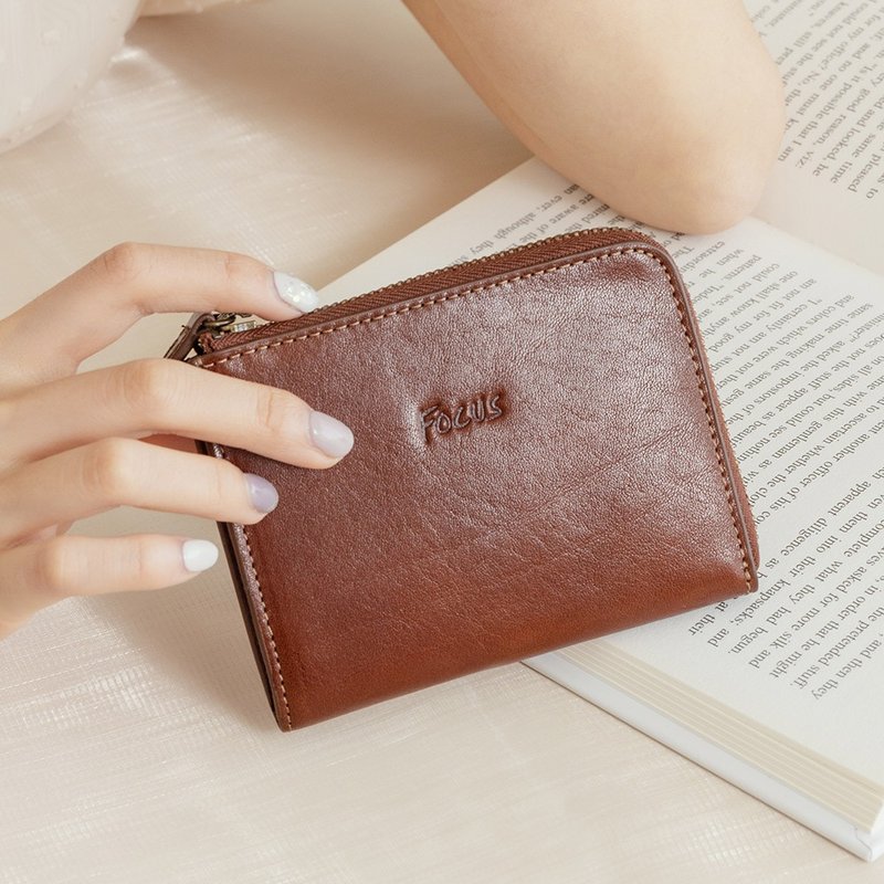 真皮L型短夹拉链零钱包 / 卡夹钱包 / 意大利植鞣皮革 - 零钱包 - 真皮 