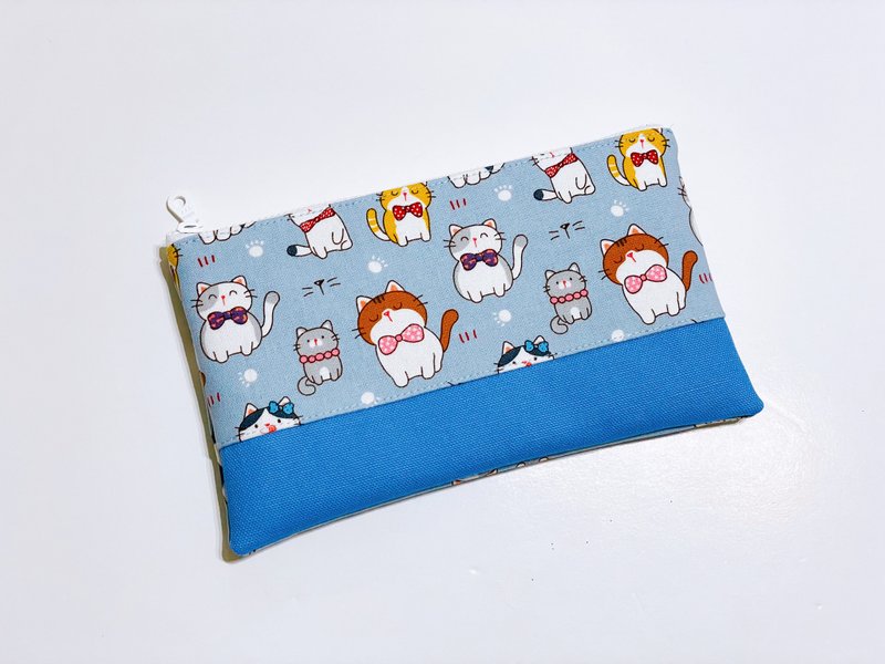 扁平笔袋、收纳袋 猫咪 可免费绣字 - 铅笔盒/笔袋 - 棉．麻 蓝色