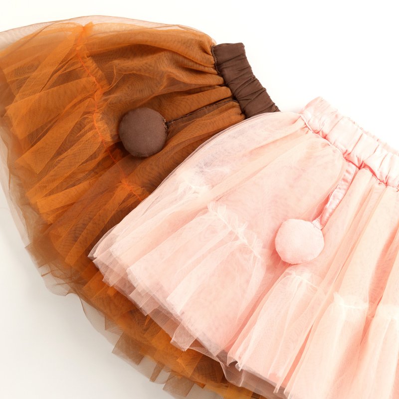 【出清优惠】文艺网纱短裙 粉/咖啡 - 童装裙 - 棉．麻 多色